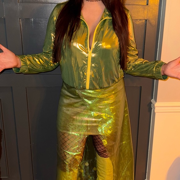 Amazon Jackets & Blazers - Metallic Green Collared Bomber Long Sleeve Jacket with Pockets